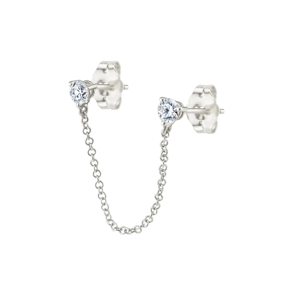 

Ear Piercing Double Stud Earrings Gold Silver Color Long Chain Crystal Earrings for Women Female Fashion cartilage