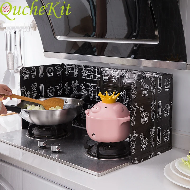 Складная Алюминиевая перегородка для кухонной газовой плиты с принтом кактуса
