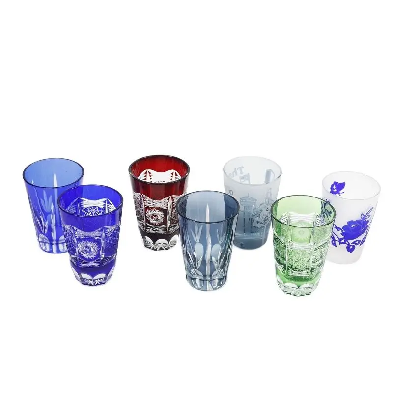 

2 Pieces Small Colorful 40ml Spirit Cup Hand Cut Kiriko Shot Glasses Shochu Sake Glass Cup Handcraft Overlay Glass