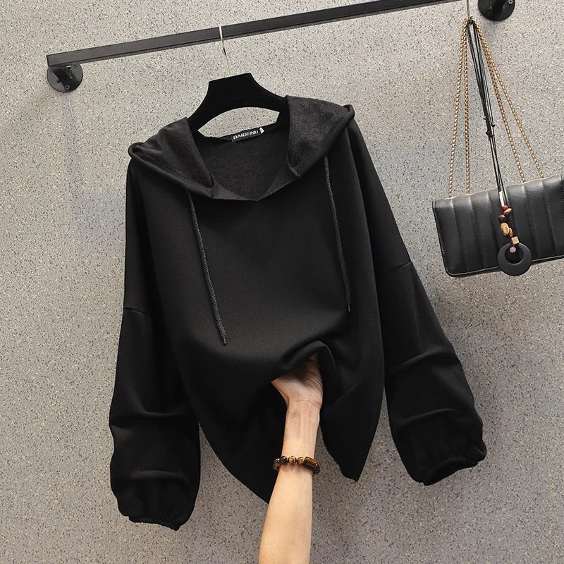 

SuperAen 2022 Spring Plus Size Slim Solid Hooded Coat Casual Pullovers Office Lady Sweatshirt Women