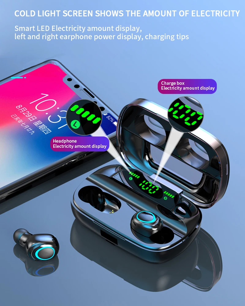 TWS Bluetooth 5,0 наушники IPX5 водонепроницаемые наушники светодиодный дисплей спортивные Беспроводные наушники с зарядным устройством 3500 мАч для xiaomi