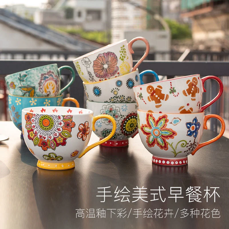 Tazas de t&eacute; de cer&aacute;mica navide&ntilde;a de 480ml para hombre, taza de pan de jengibre pintada a mano a granel, taza divertida de viaje para leche, caf&eacute;, agua, regalos de Navidad para parejas-1