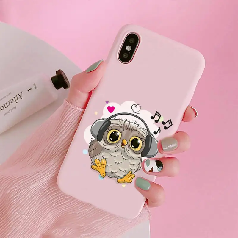

Cute Owl cartoon animal Phone Case Candy Color for iPhone 6 7 8 11 12 s mini pro X XS XR MAX Plus