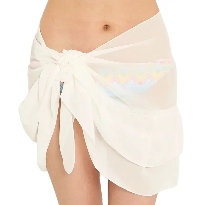 Женский пляжный короткий саронг двухслойная шифоновая накидка на бикини с