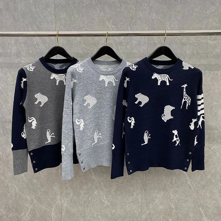 

Fashion 2021 Brand Sweaters Women Slim O-Neck Pullovers Clothing Striped Wool Animal Pattern Autumn Winter Casual Coat