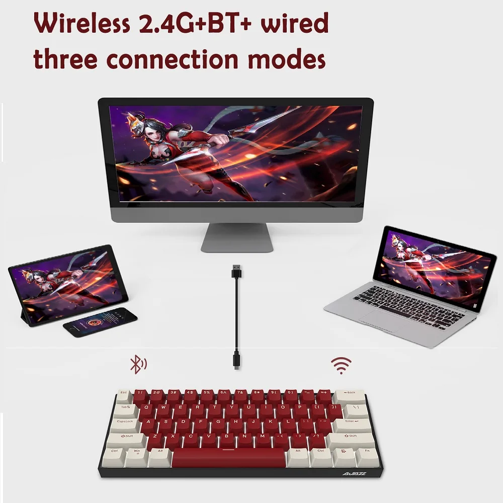 

Клавиатура Ajazz K610T механическая, 3 режима, 61 клавиша, 2,4 ГГц, BT, Type-C