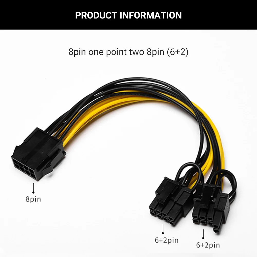 

10Pcs 20cm 8 Pin PCI Express to Dual PCIE 6+2 Pin Graphics Card Power Cable PCI-E BTC ETH Mining Miner GPU Data Cable Splitter