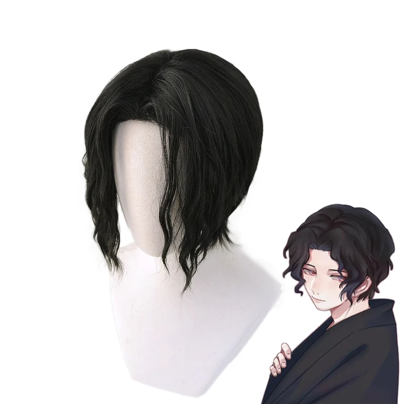 Черный короткий кудрявый парик Demon Slayer Kimetsu no Yaiba Kibutsuji Muzan косплей костюм для