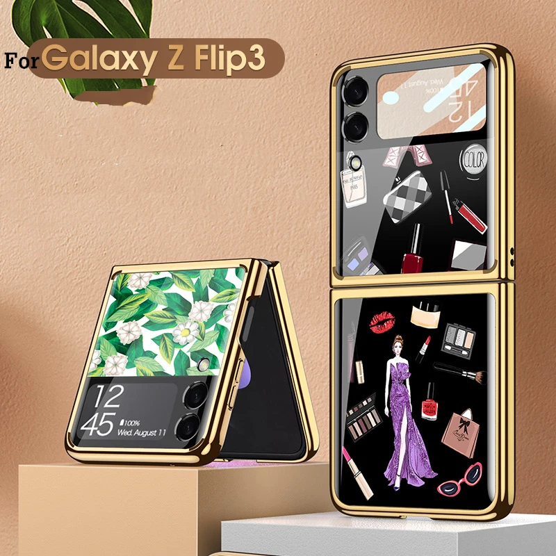 

Модный чехол-книжка для Samsung Galaxy Z Flip 3 5G, чехол из закаленного стекла, жесткий чехол с полной защитой камеры для Z Flip3