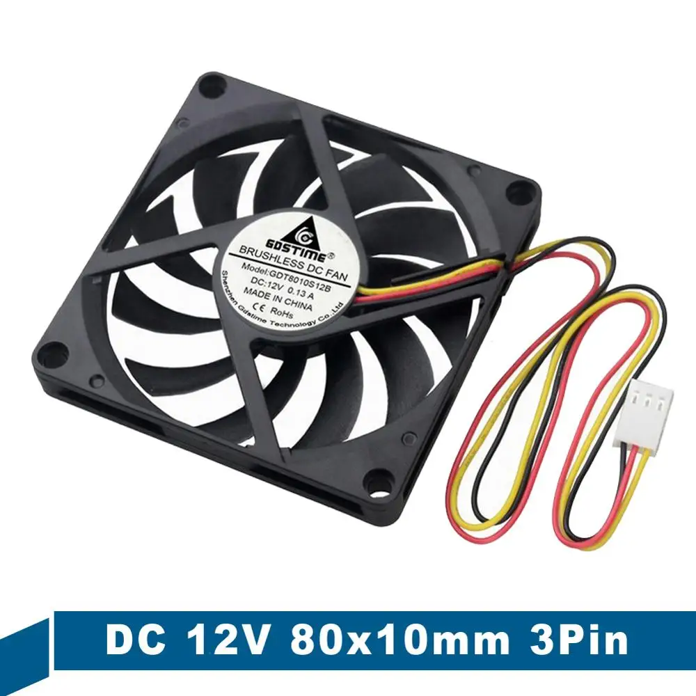 20Pcs lot Gdstime 3pin 12V 80mmx10mm Brushless Cooling Case Fan 8010 80mm 8cm DC Motor Computer Axial Cooler Fan