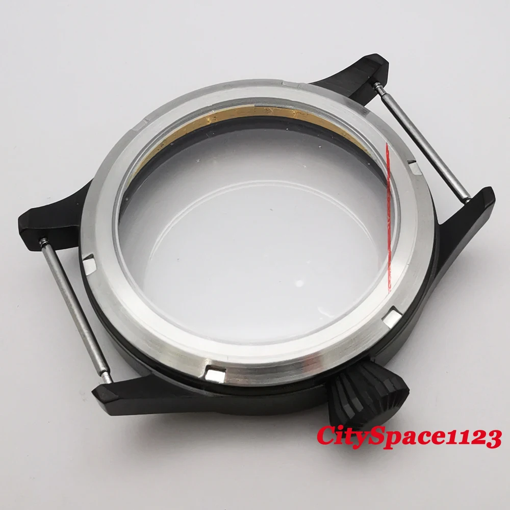 Corgeut 43mm Sapphire Black PVD watch case sterile dial hands fit ETA 6497 st36 hand winding movement | Наручные часы