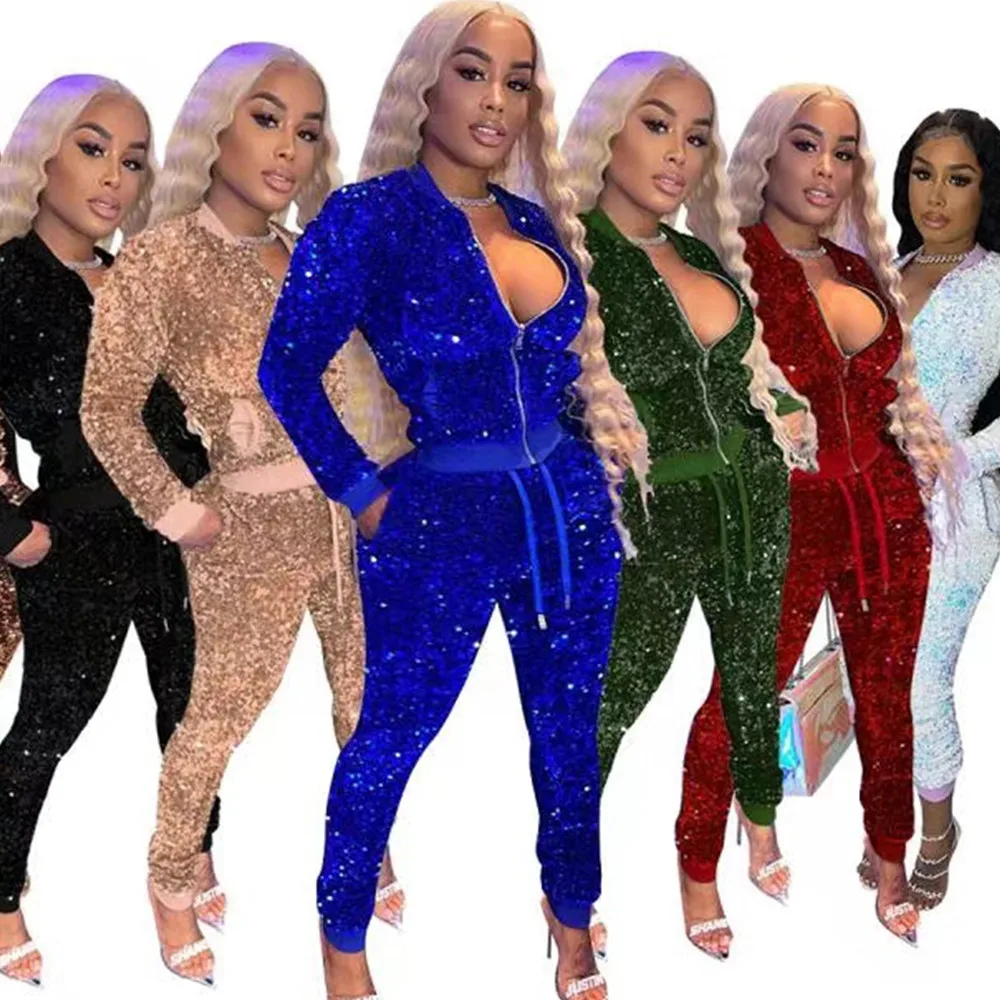 

Women's Matching Sets Winter Clothes Two Piece Set Sequins Birthday Outfit Joggers Tracksuit Christmas Wholesale Dropshipping