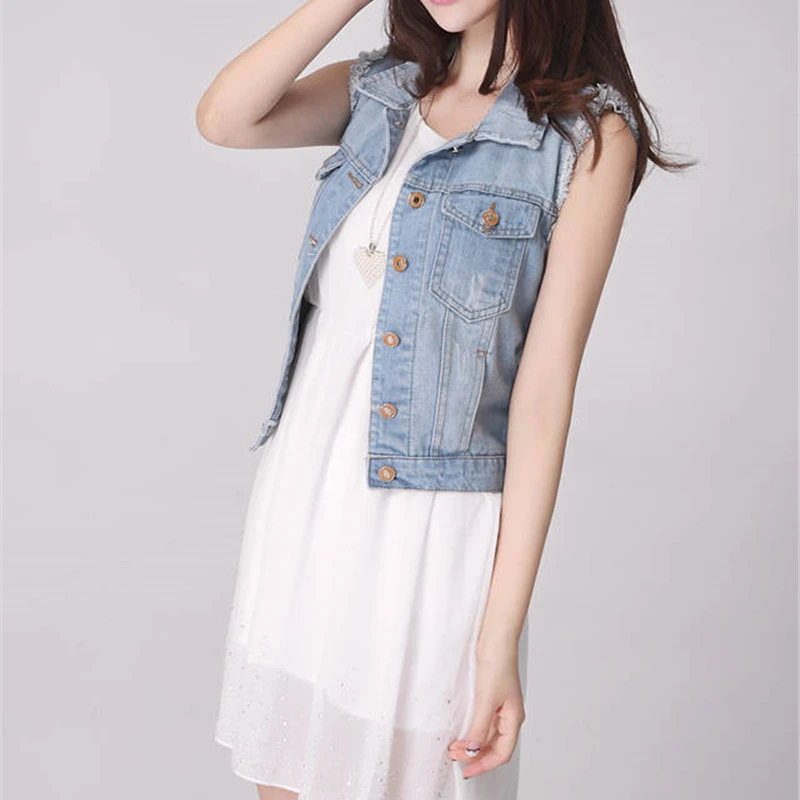 Женская джинсовая куртка без рукавов повседневный винтажный кардиган из денима