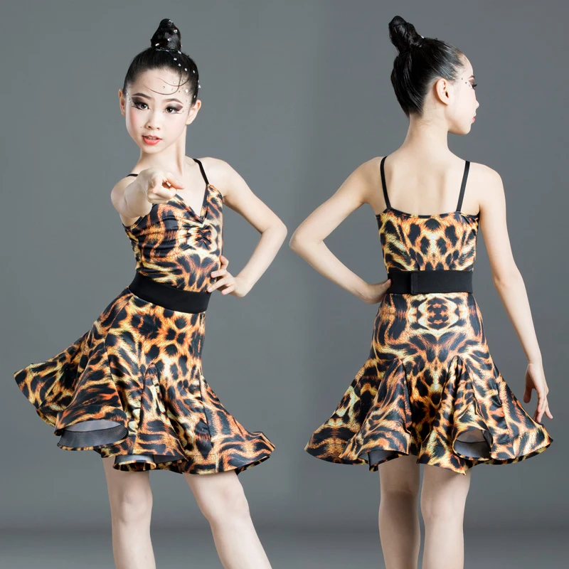 

Платье для латинских танцев, с леопардовым принтом, для девочек, лето 2020, детское платье-рубашка без рукавов