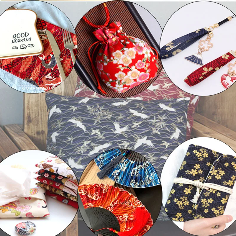 

100cmx148cm Bronzing Japanese Crane Printed Fabric Handmade Diy Patchwork Bag Kimono Cheongsam Cotton Fabric