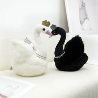 princess crown black swan plush toy peal necklace white swan couple queen swan plushie wedding decor dolls for couple present