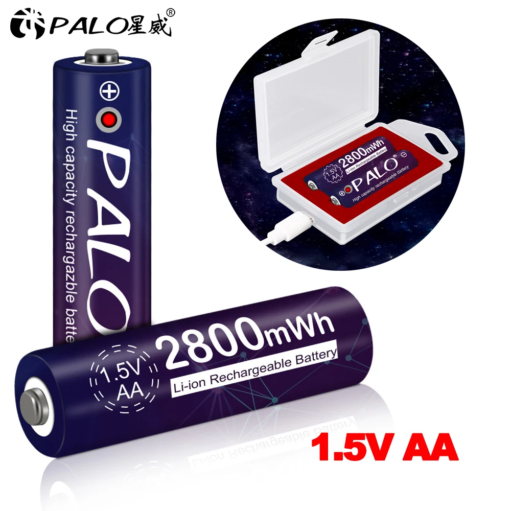 

PALO 1.5V AA rechargeable battery 2800mWh 1.5v AA lithium lion li-ion batteries LED display and usb smart fast charger