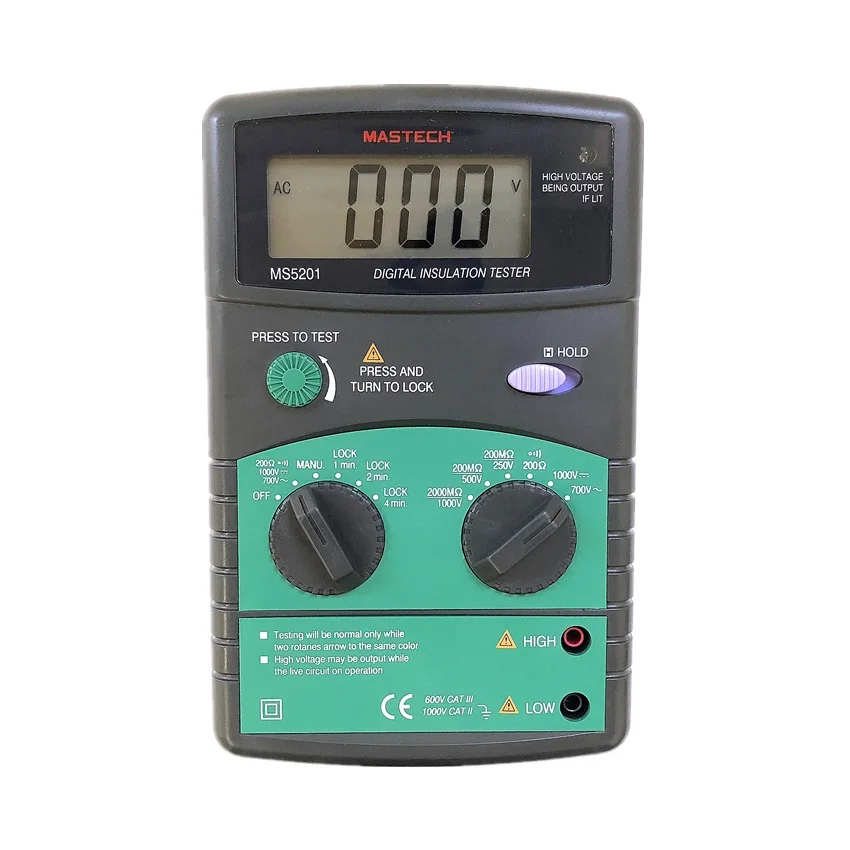 MASTECH MS5201 Цифровой тестер сопротивления изоляции мегомметром Megometro мега Ом звук и светильник сигнализация
