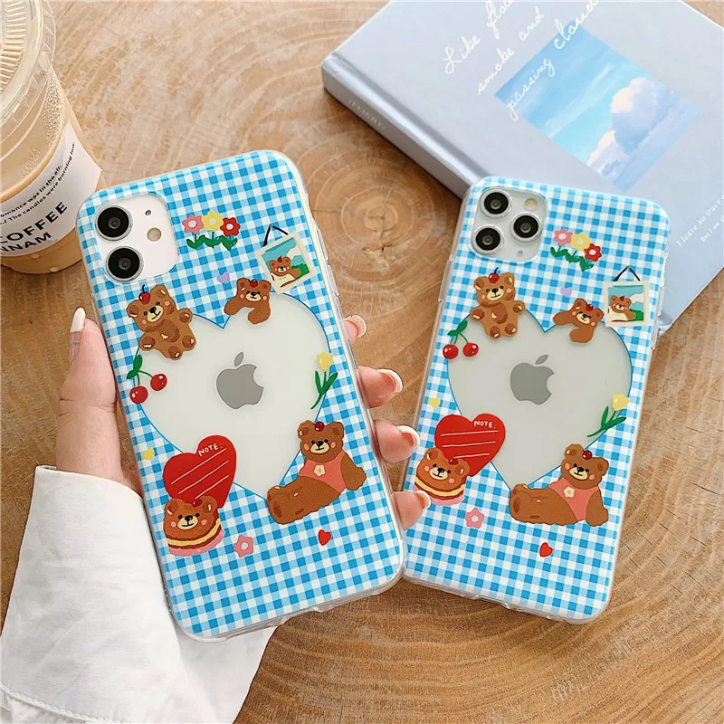 Милые прозрачные чехлы с рисунком медведя вишни для iPhone 11 Pro Max 7 8 Plus SE 2020 X XR XS