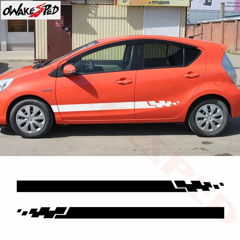 

2pcs Car Body Side Stripes Skirt Decor Sticker For-Toyota Aqua Racing Sport Styling Auto Door Both Side Stickers Vinyl Decals