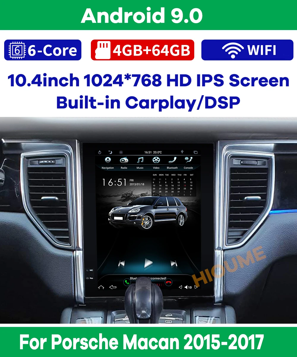 

10.4'' 6-Core Android 9.0 Verticial Screen Car Radio Navigation for Porsche Macan 2015 2016 2017 GPS Multimedia Player Carplay