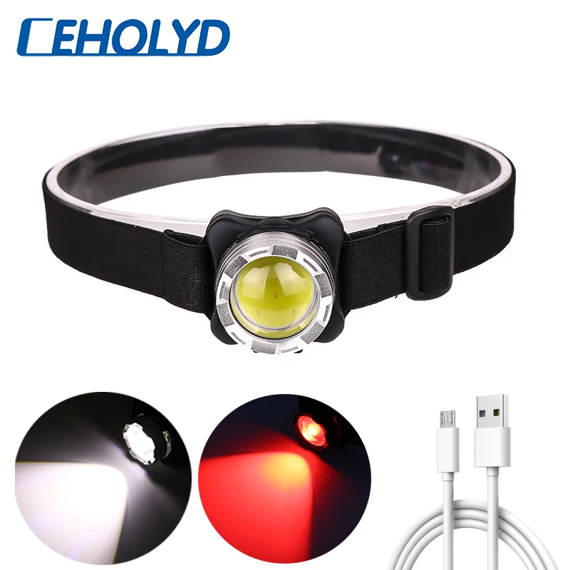 

Powerful Headlamp USB Rechargeable Headlight COB LED Head Light with White Red Built-in Battery Waterproof Lamp For Fishing