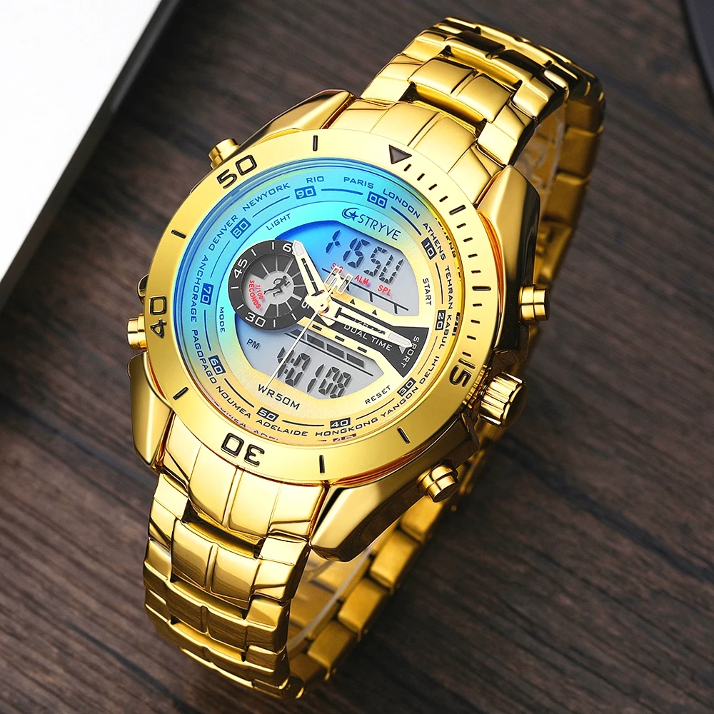

Brand Men's Military Fashion Watch Men Gold Quartz Clock Male LED Digital Watches Waterproof Sports Mens Wristwatch