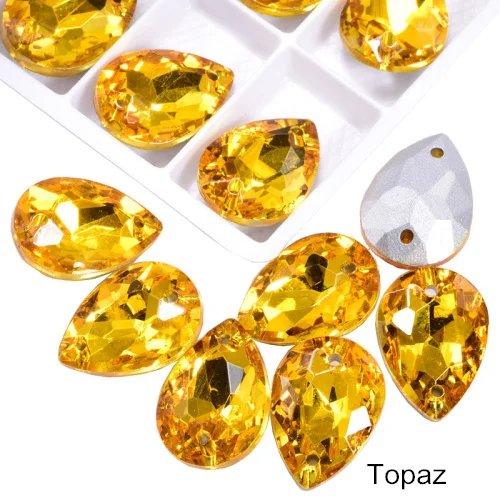 Topaz 24 шт. 13x18 мм каплевидные стразы, стеклянные пришитые стразы, высокое качество, хрустальные стразы для шитья одежды B3671 - Цвет: Topaz