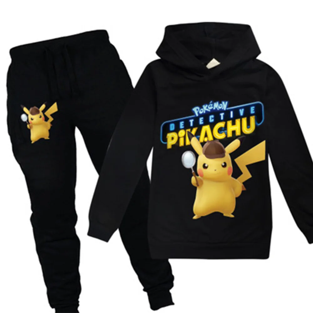 POKEMON GO Detective Pikachu/детская одежда для мальчиков и девочек осенний Свитшот комплект из 2 предметов, хлопковые спортивные толстовки с длинными рукавами и рисунком, Комплект футболок