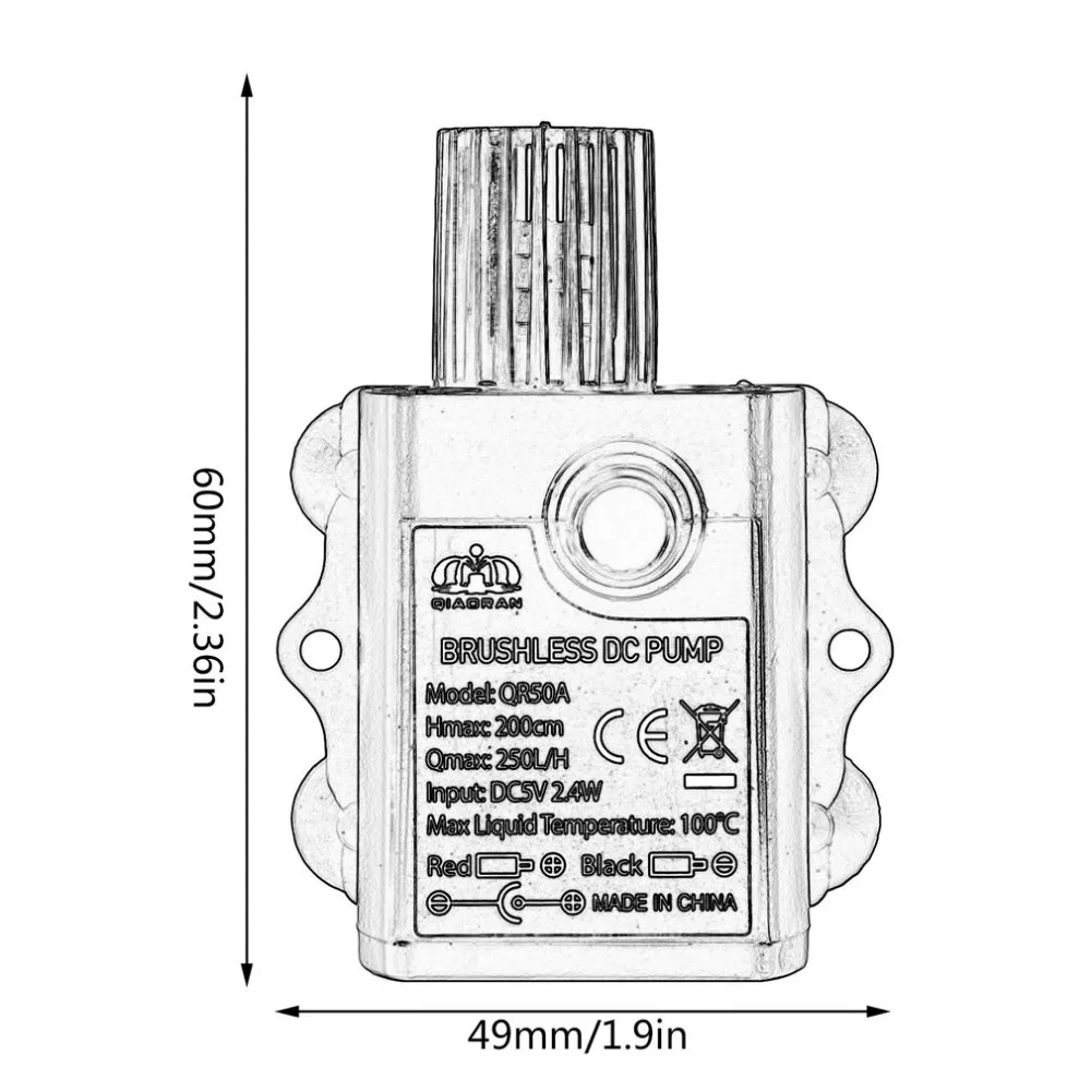Ультра-тихий USB мини Бесщеточный DC подводный водяной насос фонтан аквариумный циркулирующий DC5V 2,4 Вт/4,8 Вт 250л/ч Лифт 2 м