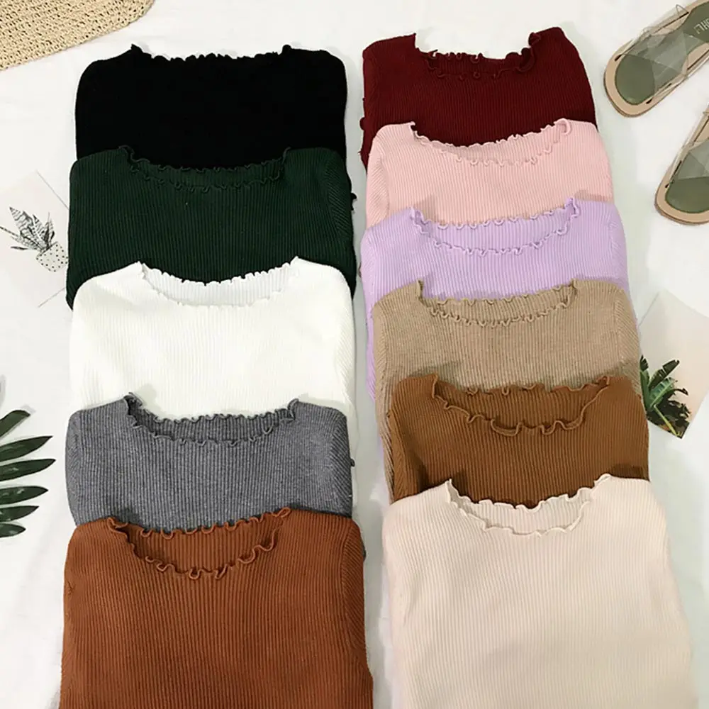 Повседневный зимний базовый свитер с волнистыми краями женский тонкий пуловер