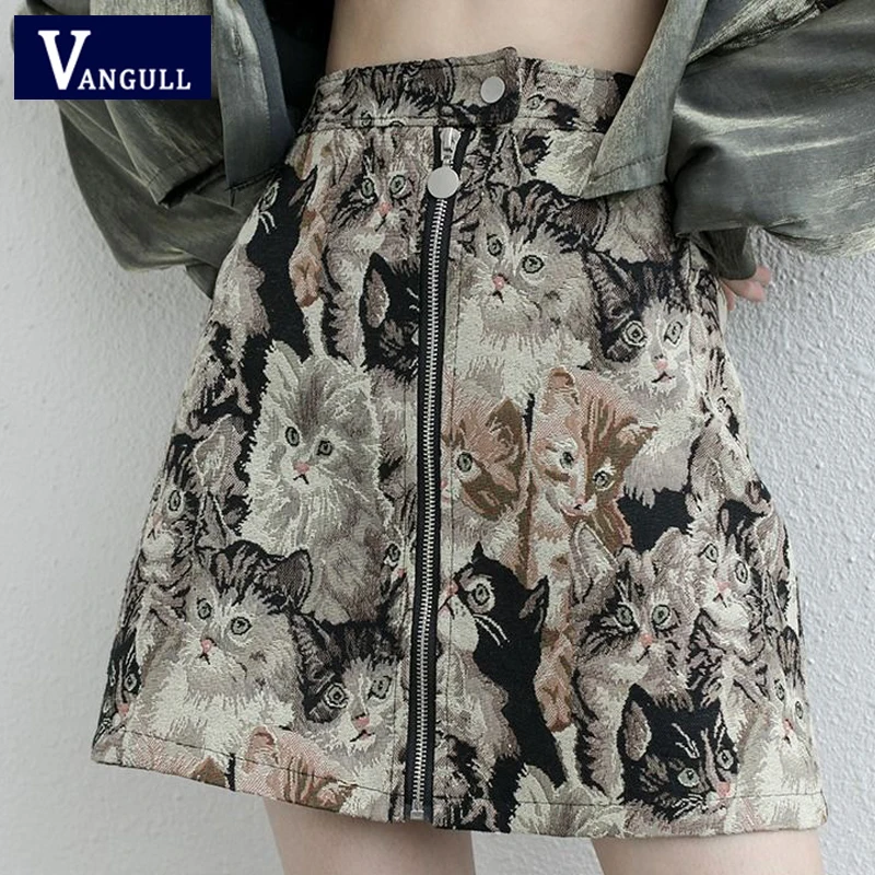 Vangull винтажная Женская юбка модная с принтом кота мини короткая весна 2020 новинка