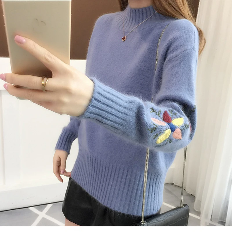 Embroidered Women Sweater Thick Loose woman warm winter 2020 clothes long sleeve High quality fashion Knitted pullover Tops | Женская
