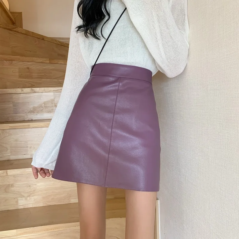 

Women Skirts Mini Solid A-line High Waist PU Cool Sexy Females Leisure Chic Sexy Trendy Street Wear All-match Slim Fashion New