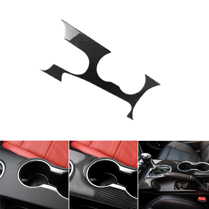 

Car Styling Real Carbon Fiber Gear Shift Panel Water Cup Holder Decorative Cover Trim For Ford Mustang 2015 2016 2017 only LHD