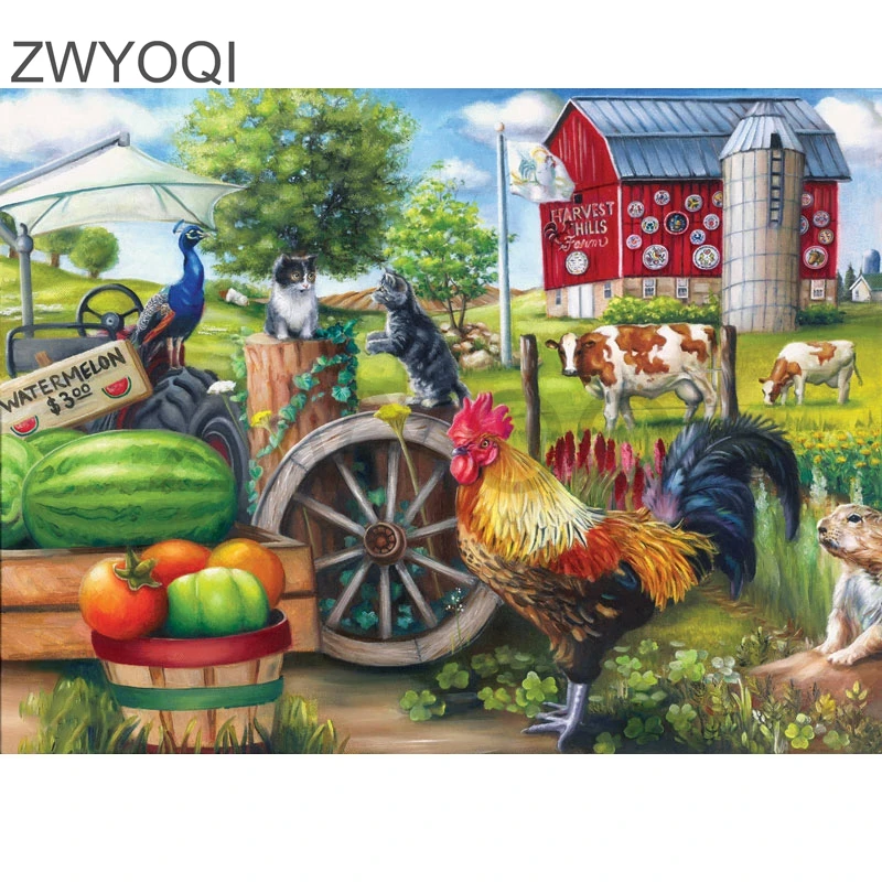 

Полноформатная алмазная живопись, ферма, ранчо, курица, фрукты, 5DDIY Алмазная вышивка крестиком, полная круглая Алмазная мозаика, ферма, ранчо