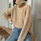 Женский вязаный свитер с высоким воротником, однотонный свободный Толстый Пуловер оверсайз с длинным рукавом, уличная одежда на зиму 2020