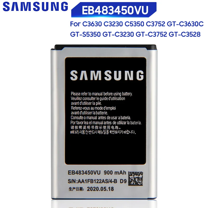 Оригинальный аккумулятор Samsung для C3630 C3230 C5350 C3752 GT S5350 C3630C C3528 EB483450VU 900 мА