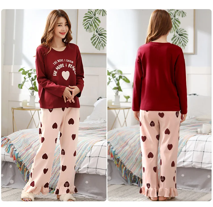 M L XL XXL 3XL 4XL 5XL Женская одежда для сна с длинным рукавом, хлопок, комплекты одежды для сна, осенние пижамы, женские пижамы
