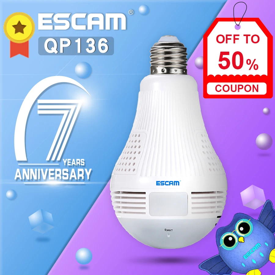 ESCAM QP136 HD 960P WIFI камера безопасности 360 градусов панорамная H.264 инфракрасная
