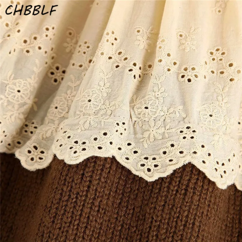 CHBBLF Женский вязаный лоскутный свитер с вышивкой эластичный Повседневный пуловер