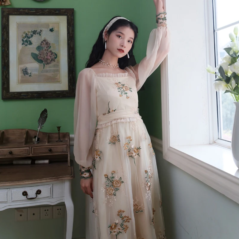 

Stylish new waist slimming mesh gauze bellflower dress