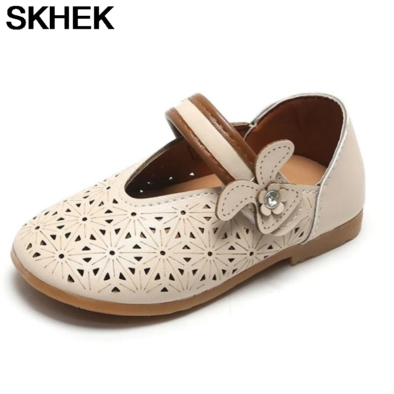 

SKHEK Princess Toddlers Girls Leather Shoes With Bow-knot Kids Flats Cut-outs Dress Shoes Soft 2021 Spring Autumn New Sweet