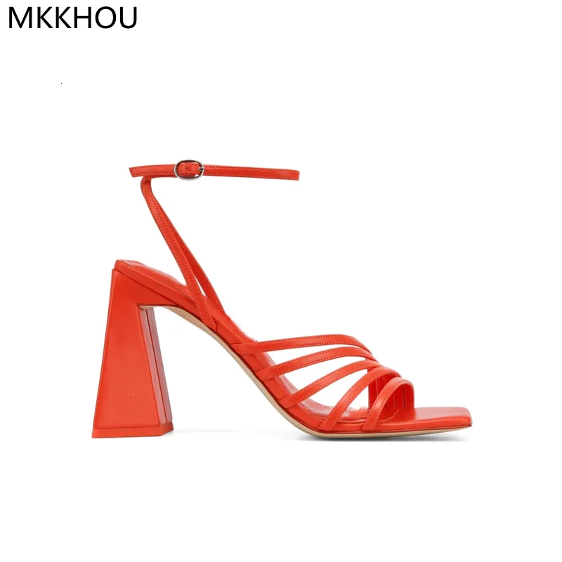 MKKHOU Fashion Sandals Women New Summer Shoes Flat Mouth Sexy Strap Ankle Buckle Special Shaped Heel 10cm High Heel Sandals