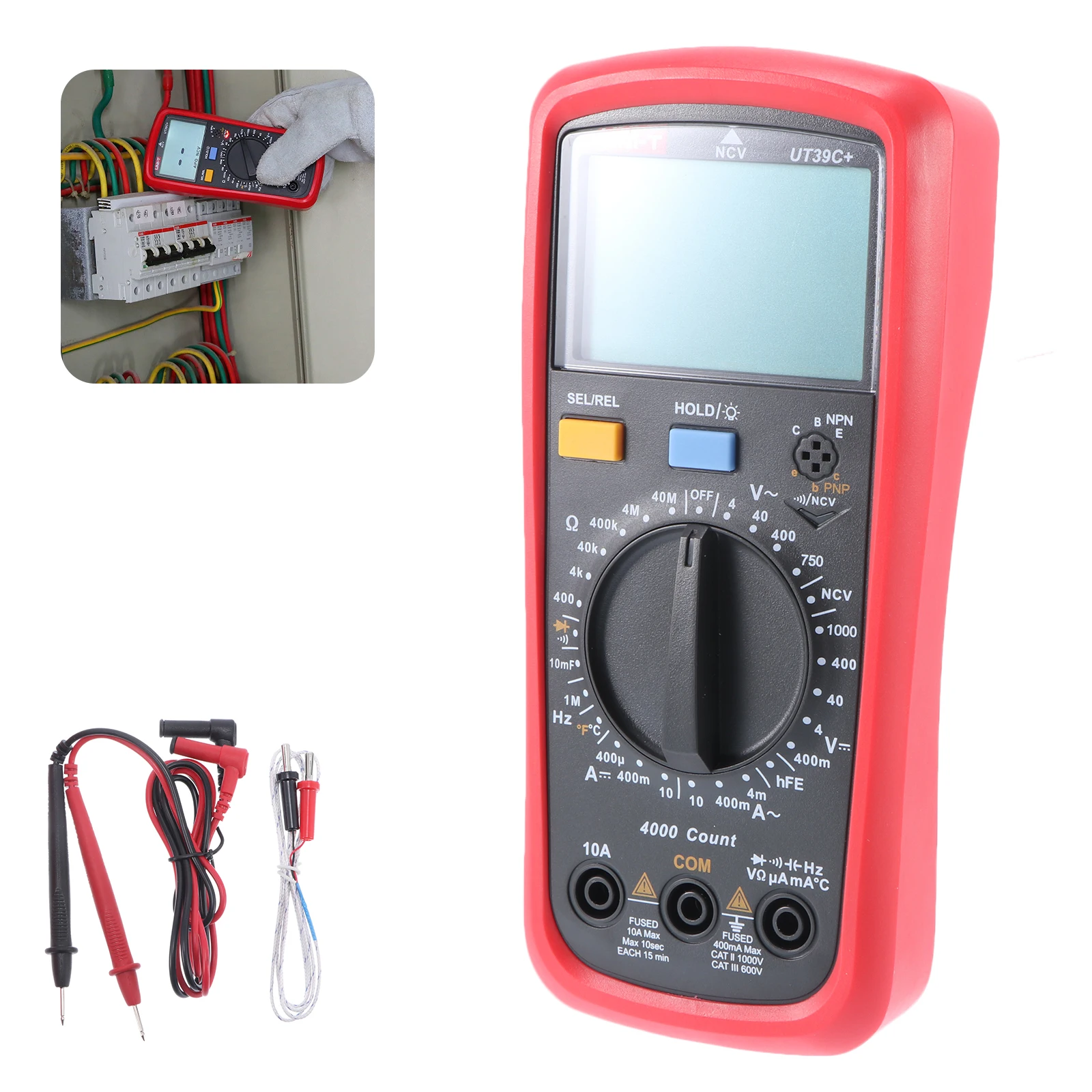 

UNI-T UT39C+ Handheld Digital Multimeter AC/DC Ammeter Volt Ohm Tester Meter Multimetro with Thermocouple LCD Backlight Display