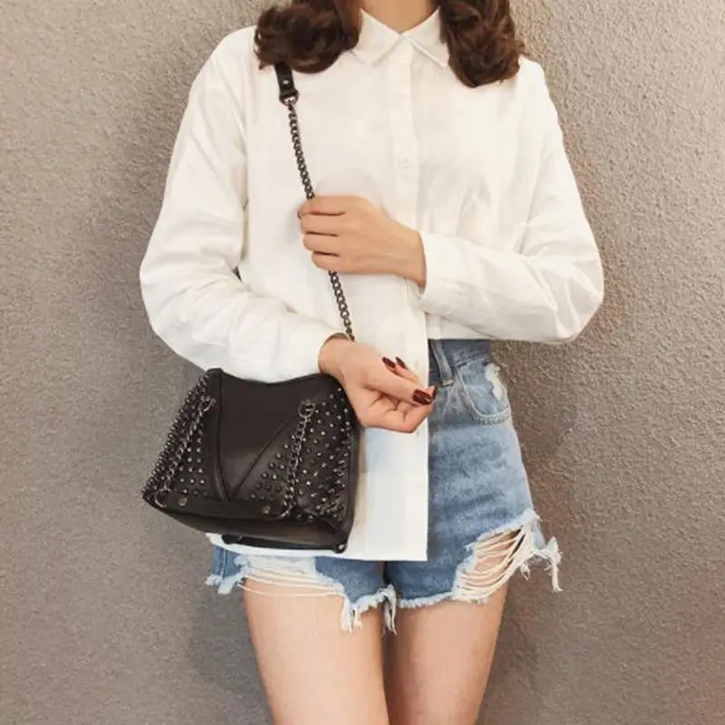 

2020 Rivet Shoulder Bag Female Small Bags For Women Handbags Punk Handbag Leather bag Women Messenger Bags Purses