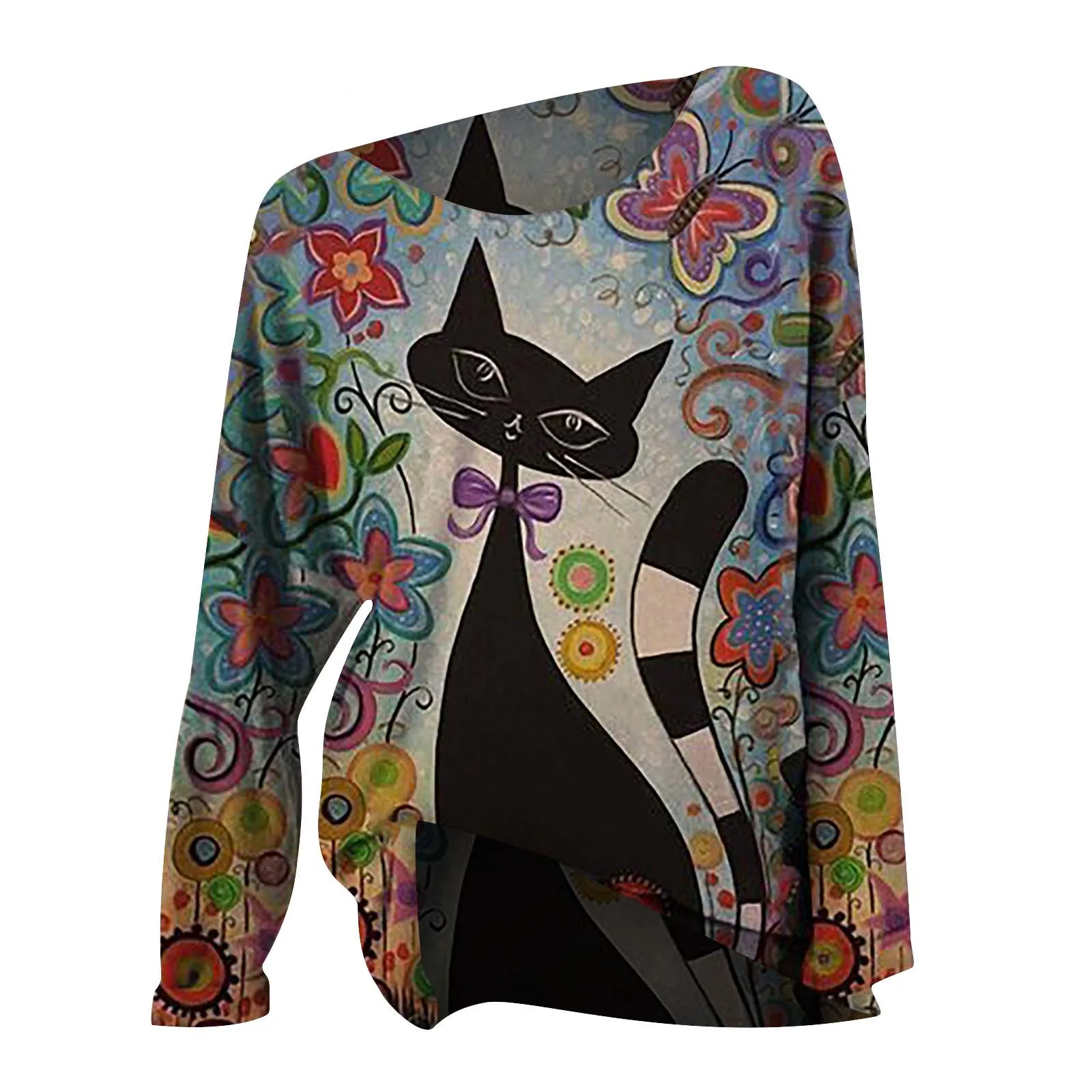 

2021 Winter Women Tops Cat Kitty Soft Causal T-shirt Long Sleeve Autumn Warm Loose Top Blouse Ladies Female Korean Chic Tops