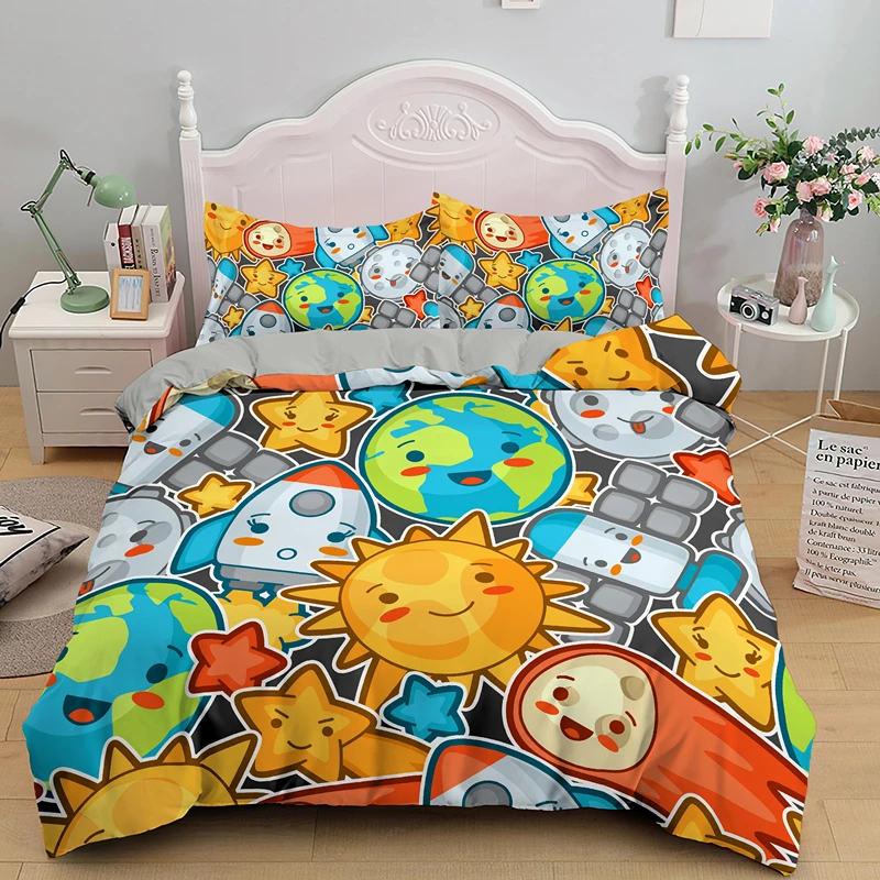 

Cute Cartoon Universe Planet Bedding Set 2/3 Pieces For Kids Adult Single Double Duvet Cover Sets Comforter Covers Pillowcase
