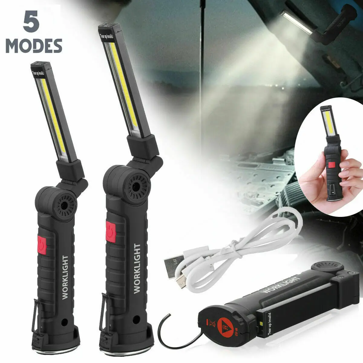

COB Светодиодный фонарь Портативный USB Перезаряжаемый 5 режимов светильник Магнитный фонарик Lanterna подвесной фонарь с крюком для кемпинга на ...