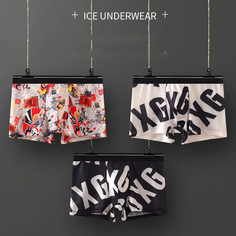 

Sexy ice Silk Underwear Men Print Boxer shorts Homme Male Comfortable Underpants Men's Boxers Breathable Panties boxer briefs
